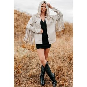 NWT Wild West Wimsy Fringe Faux Leather Jacket Cream Jacket